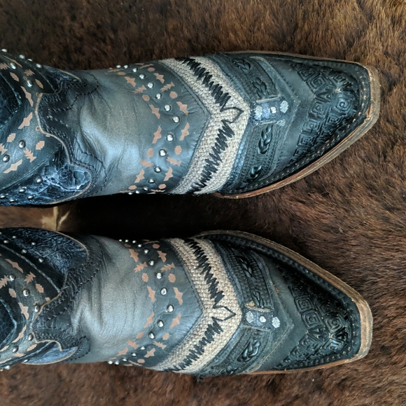 CORRAL A3355 "Antonia" gray/black embroidered leather snip toe cowgirl boots sz6 - Picture 11 of 16